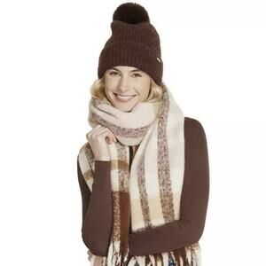 Steve Madden Brown Knit Pom Pom Beanie Hat One Size Womens